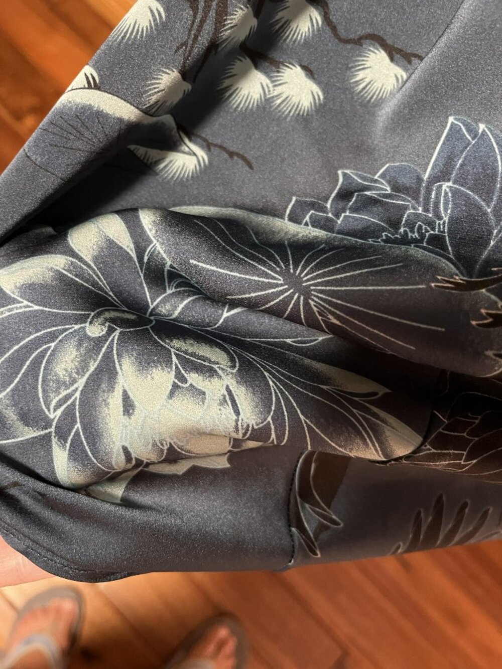 NWOT 2PC Set Lounge Jumpsuit plus Nightie la Vie en Rose Asian cranes teals Sz M - Picture 12 of 12